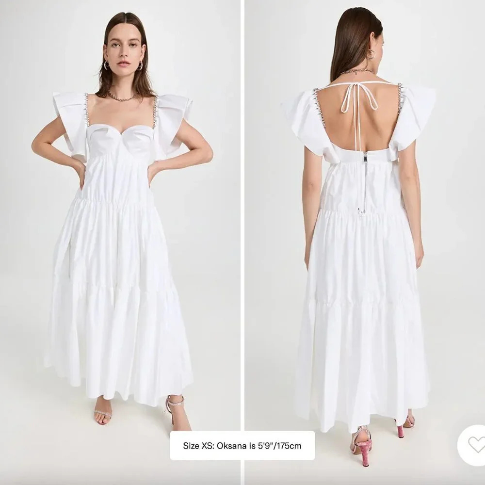 NEW Area Crystal Trim Poplin Dress Size Small
